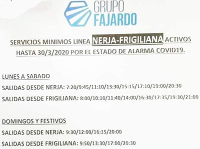 Nerja busdiensten ivm virus